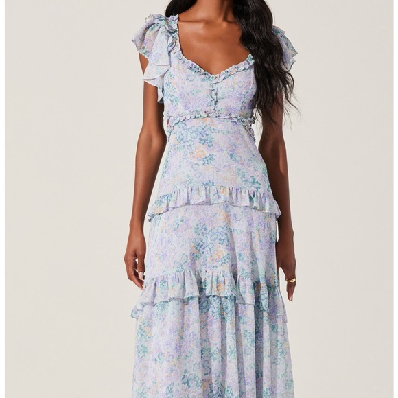 Astr Dresses & Skirts - Astr the Label Mable Floral Tiered Cutout Chiffon Maxi Dress